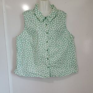 Green Floral Sleeveless Blouse